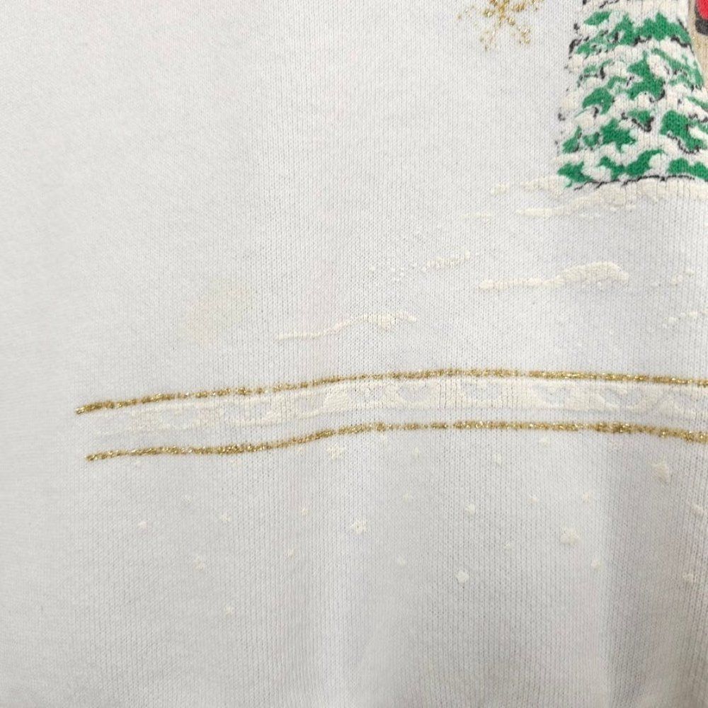 Christmas Sweatshirt Mens Size Large Vintage 90s Santa Claus Reindeer Houses - Picture 3 of 8